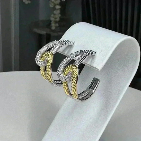 14KGP Two Tone Pave Earrings - Picture 1 of 3